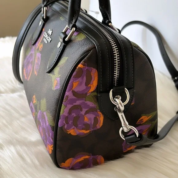 NWT💃Coach Rowan Satchel In Signature Canvas With Rose Print - Picture 2 of 12